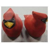 2 Wood Carved Red Cardinal Figurines 2"H