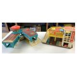 2 VTG Fisher Price Playsets Garage & Airport
