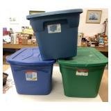 3 Sterilite & Rubbermaid 18 Gal Storage Totes