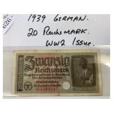 1939 German 20 Reichsmark WW2 Issue