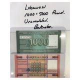 1000 & 5000 Uncirculated Lebanon Pound Banknotes
