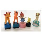 5 Vintage Push Button Puppet Toys