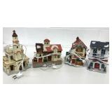 4 Ceramic Holiday Scene Light-Up Houses