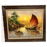Tall Ships Oil Painting 25" x 29" Signed
