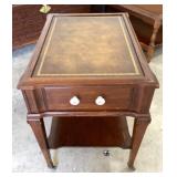 Wooden Leather Top Side Table on Wheels