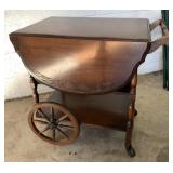 Wooden Wheel Folding Side Tea Cart 27" x 38" x 27
