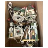 4 Ceramic Holiday Scene Light-Up Houses