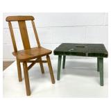Kids Wooden Chair & Handcrafted Step Stool