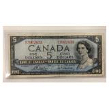 1954 Canadian $5 Banknote