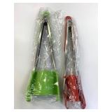 2 New Metal & Silicone Sets of Tongs