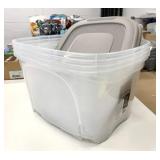 4 Storage Totes w/Lids All Damaged on Bottom