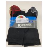 10 New Pairs FOTL Boy's Size L Crew Socks *Black