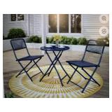 New Mainstays 3Pc Folding Bistro Set Blue Metal