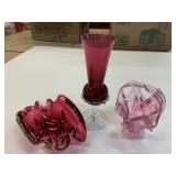 3 Cranberry Glass Pieces