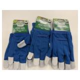 3 New Pairs Leather Palm Size M Gloves Blue