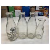 4 Assorted Glass Milk Bottles