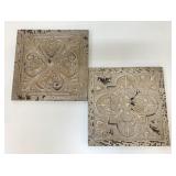 2- 14" x 14" Stamped Metal Wall Decor