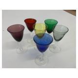 6 VTG Jewel Toned Liqueur Glasses 4" Tall