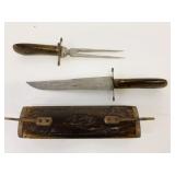 VTG Knife & Fork Brass & Wood Carving Set