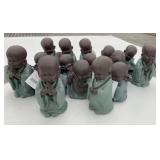 16 Baby Buddhas in Green Cloaks Approx. 4' Tall