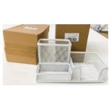 2 New White Metal Pen + Desk Organizer