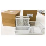2 New White Metal Pen + Desk Organizer