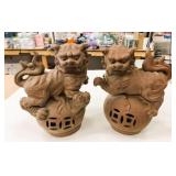 16" Tall Chinese-Style Foo-Dog Sculptures Clay