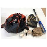 Baseball Bat, Balls & Bag Lot