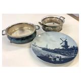 Dalft 12" Plate, Fire King & Pyrex Dishes