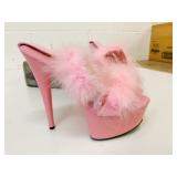 New Ladies Size 40 Pink Feather High Heel Shoes