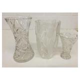 3 Pinwheel & Tulip Crystal Vases 6-10"