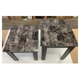 2 Wooden Faux Marble Top Side Tables *18x16" Tops