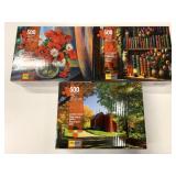 3 Complete 500 Pcs Puzzles Used Once