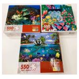 3 Complete 550 Pcs Puzzles Used Once