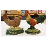 VTG Rooster & Chicken Cast Iron Door Stops 12"