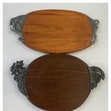Wood & Pewter Pig & Hen Hot Plates