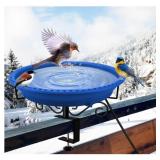 New Heated Bird Bath For Deck Railing Blue