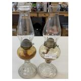 2 Vintage Glass Oil Lamps