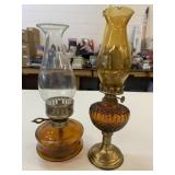2 Vintage Amber Glass Oil Lamps