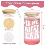 2 New Glass Cups w/Wooden Top & Straw