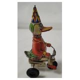 Vtg Tin Wind-up Duck On Bike