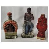 3 Vtg Decanters - John Henry, Kentucky Derby, Owl