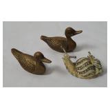 Small Brass Ducks & Metal Snail Figurines