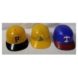 3 Vtg Baseball Helmets - Pirates, Rangers, A's