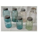 7 Vtg Mason Jars - Ball, Atlas