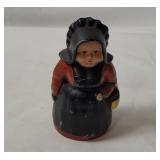 Vtg Amish Woman Metal Coin Bank