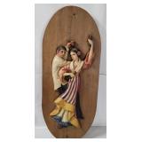 Vtg Dancing Couple Wood Carved Plaque