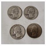 4 Washington Silver Quarters 1944