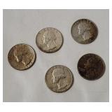 5 Washington Silver Quarters 1964