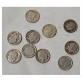 10 Roosevelt Silver Dimes, Assorted Dates
